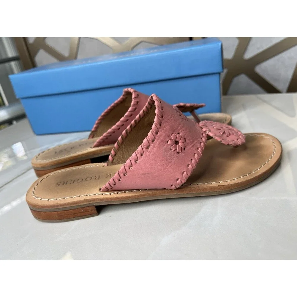 Jack Rogers Big Kids Youth Girls  Sz 4 Jacks Flat Sandal Rose Leather 112202jk01